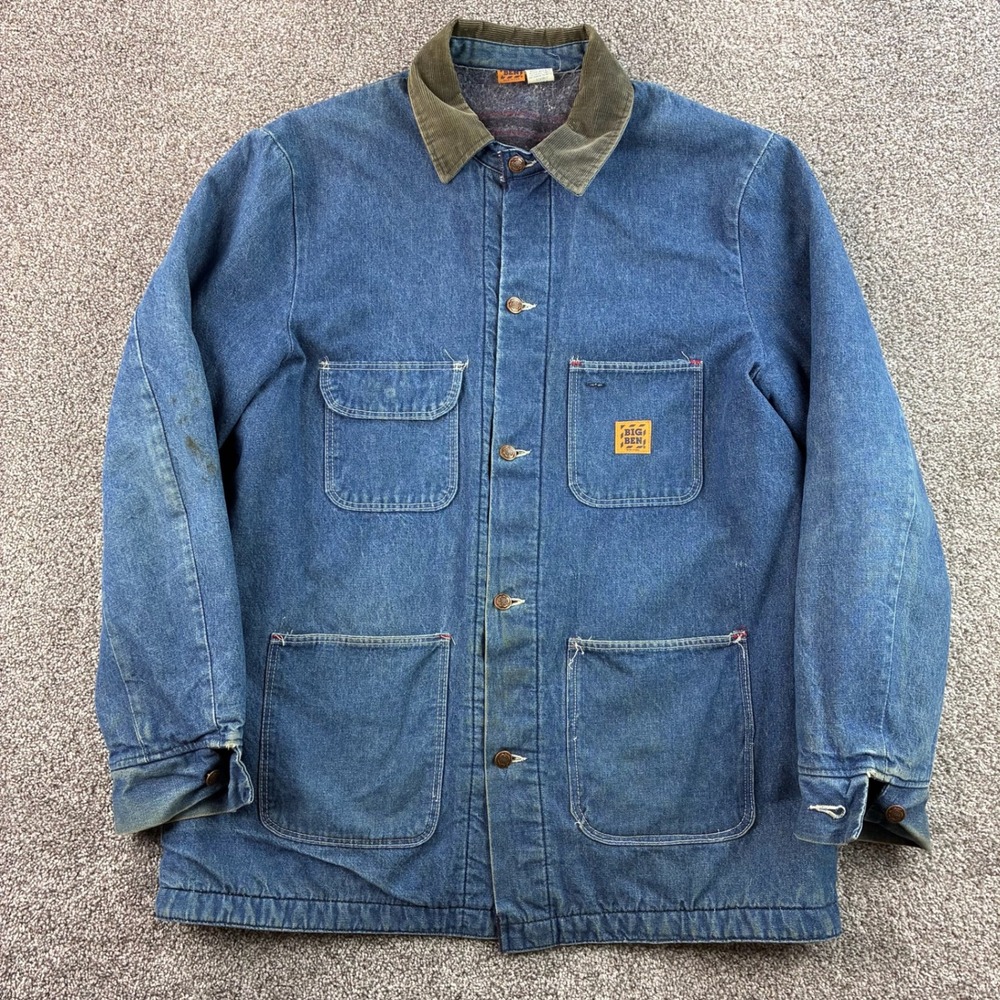 Vintage Big Ben Chore Jacket Mens 44 Long Blue Denim Blanket Lined USA Made